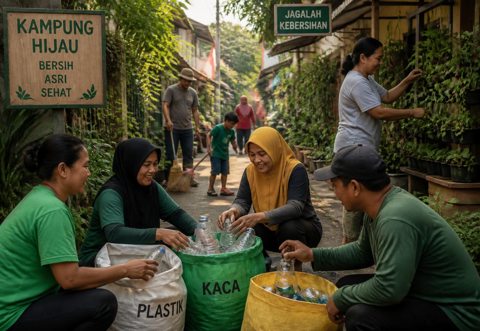 Warga RW 01 Mangkubumen memilah sampah dan merawat tanaman di lingkungan kampung